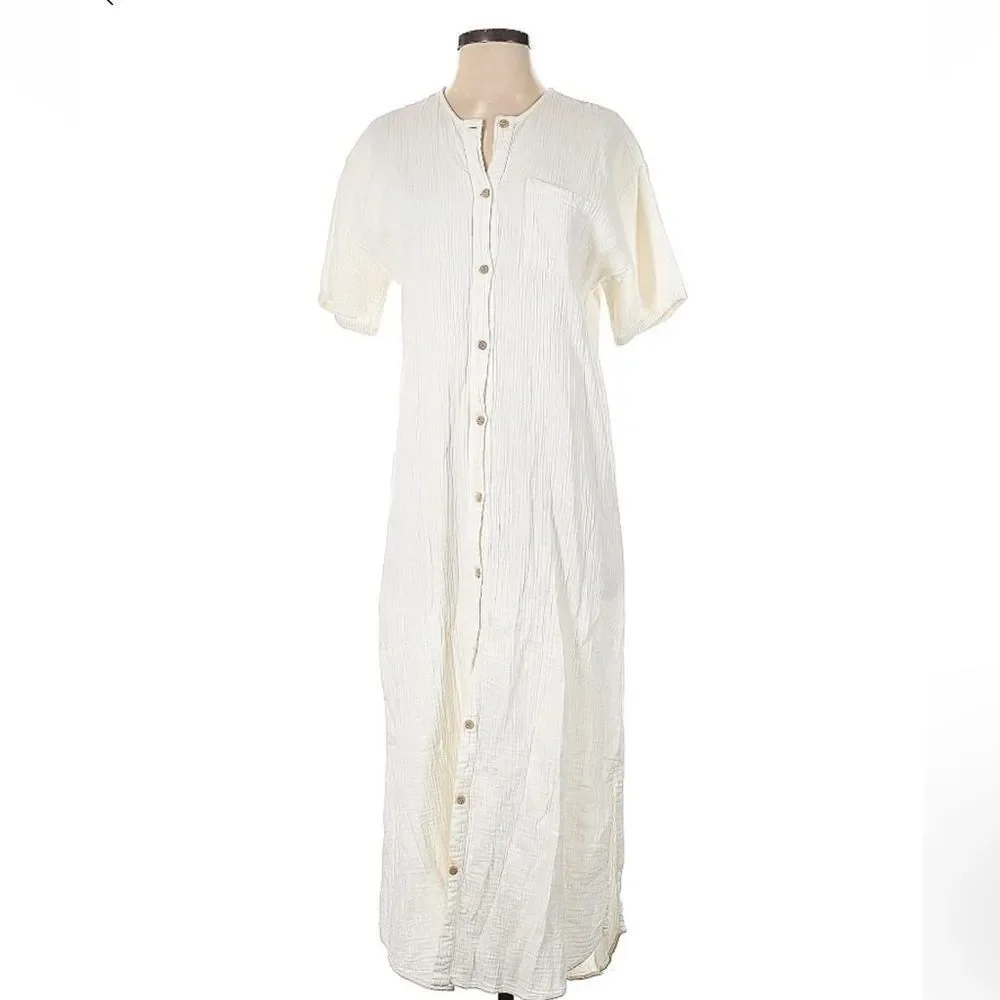 Sister Katie 100% Organic Cotton Button Front Maxi Marianne Dress Small - Picture 2 of 6
